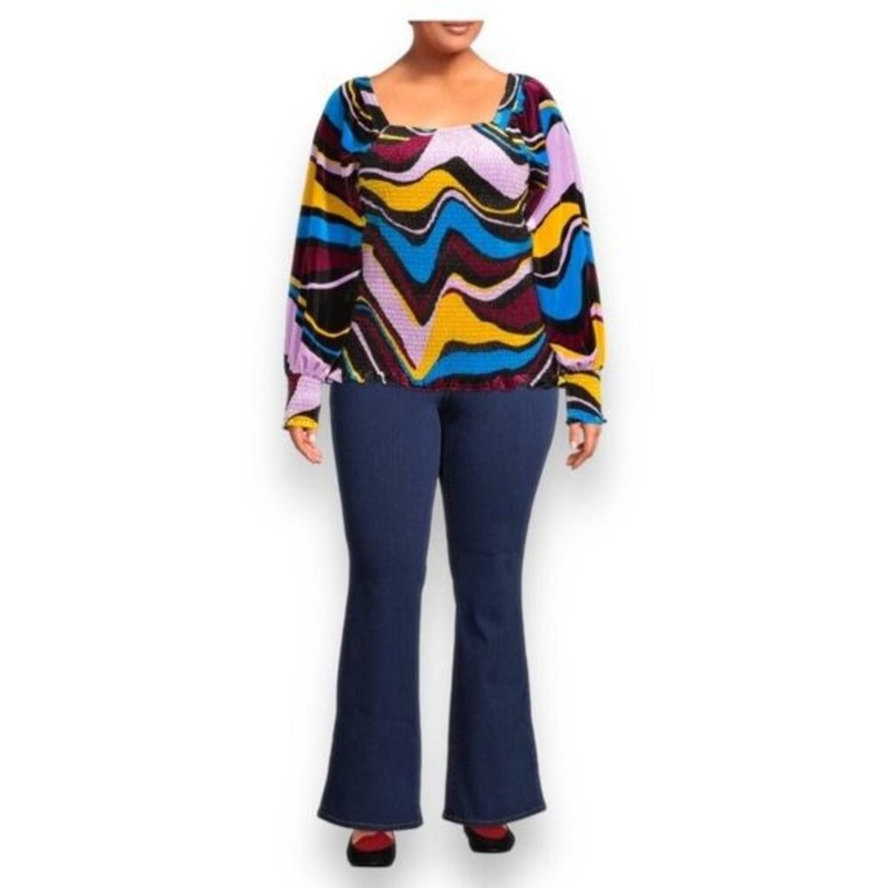 Terra & Sky Women’s Plus Size Velvet Smock Top, Multicolor, size 3X - Picture 3 of 11